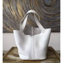 Hermes Picotin Lock Bag 18cm/22cm Taurillon Clemence Palladium Hardware Hand Stitched, Blanc CK01 RS15921