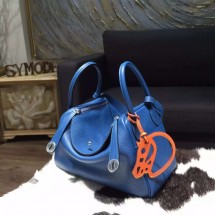 Imitation Best Hermes Lindy 26cm/30cm Taurillon Clemence Calfskin Bag Handstitched, Blue de Galice S7 RS03953