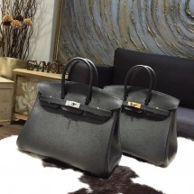 Imitation Hermes Birkin 25cm Epsom Calfskin Bag Handstitched Gold/Palladium Hardware, Noir CK89 RS13143