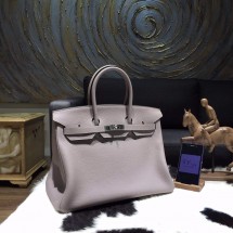 Imitation Hermes Birkin 35cm Togo Calfskin Bag Handstitched Palladium Hardware, Gris Tourterelle RS05091