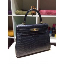 Imitation Hermes Kelly 28cm Matte Alligator Gold Hardware, Noir C89 RS12046