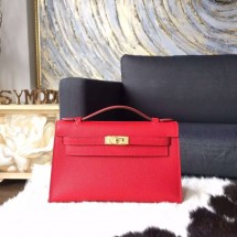 Imitation Hermes Mini Kelly Pochette 22cm Epsom Calfskin Leather Gold Hardware, Rouge Casaque Q5 RS11091