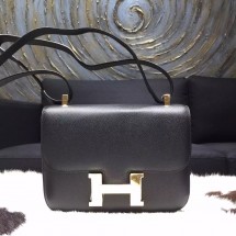 Imitation Luxury Hermes Constance 23cm Epsom Original Leather Handstitched Gold Hardware, Black Noir RS21877