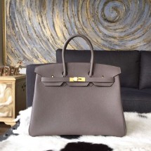Luxury Hermes Birkin 35cm Togo Calfskin Leather Bag Gold Hardware Handstitched, Etain 8F RS00250