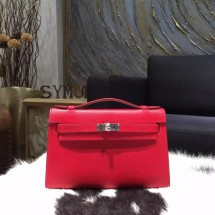 Quality Hermes Mini Kelly Pochette 22cm Epsom Calfskin Leather Palladium Hardware, Rouge Casaque Q5 RS19522