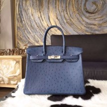 Replica AAAAA Hermes Birkin 30cm Autruche Ostrich Bag Palladium Hardware Handstitched, Cobalt 7C RS04033