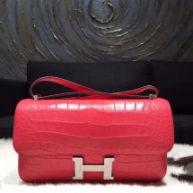 Replica Hermes Constance Elan 23cm Matte Alligator Crocodile Handstitched Palladium Hardware, Bougainvillier A5 RS06711