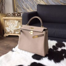 Replica Hermes Kelly 25cm Togo Calfskin Bag Handstitched Gold Hardware, Gris Tourterelle CK81 RS21052