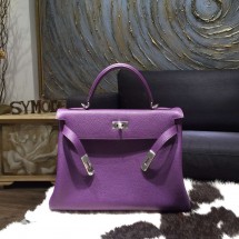 Replica Hermes Kelly 28cm Taurillon Clemence Bag Handstitched Palladium Hardware, Ultraviolet 5L RS21700