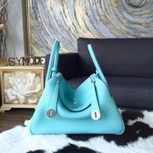 Replica Hermes Lindy 26cm/30cm Taurillon Clemence Calfskin Bag Handstitched Q Stamp, Blue Atoll 3P RS01129