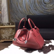 Replica Hermes Lindy 26cm/30cm Taurillon Clemence Calfskin Bag Handstitched, Rouge H CK55 RS06211