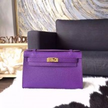 Replica Hermes Mini Kelly Pochette 22cm Epsom Calfskin Leather Gold Hardware Handstitched, Crocus 9W RS21817