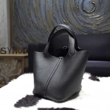 Replica Hermes Picotin Lock Bag 18cm/22cm Taurillon Clemence Palladium Hardware Hand Stitched, Noir Black RS01558