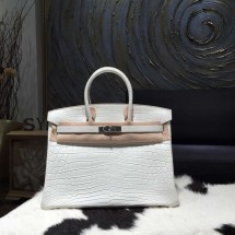 Replica Quality Hermes Birkin 35cm Matte Alligator Crocodile Palladium Hardware Handstitched, Blanc CK01 RS10422