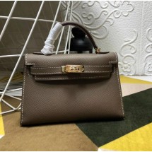 Replica Hermes Kelly Mini II In Original leather 20cm Golden Hardware Brown Bag RS262321