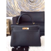 Top Hermes Kelly 32cm Epsom Palladium Hardware Handstitched, Noir RS03776