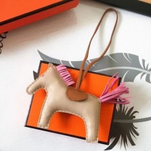 Cheap Hermes Rodeo Horse Bag Charm In Beige/Camarel/Pink Leather RS109212