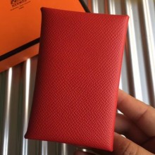 Designer Hermes Red Epsom Calvi Card Holder Bag RS25716