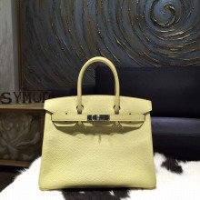 Best Quality Hermes Birkin 30cm Togo Calfskin Bag Handstitched Palladium Hardware, Jaune Poussin 1Z RS19555