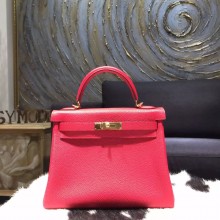 Copy Hermes Horseshoe Kelly 28cm Togo Calfskin Original Leather Bag Handstitched Gold Hardware, Rose Jaipur T5, Rouge Pivoine 2R RS20303