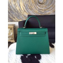 Copy Hermes Kelly 32cm Epsom Calfskin Palladium Hardware Handstitched, Malachite RS20371