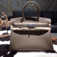 Designer Hermes Birkin 30cm Togo Calfskin Bag Original Leather Handstitched, Etoupe Elephant Grey CK18 RS08647