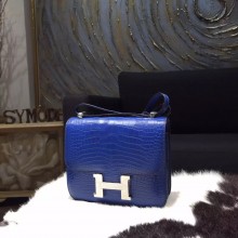 Fake Hermes Constance 18cm Matte Alligator Crocodile Original Leather Fully Handstitched Palladium Hardware, Blue Electric 7T RS17581