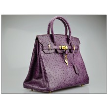 Copy Hermes Autruche Ostrich Birkin 30cm Bag Hand Stitched Gold Hardware Handstitched, Violet 5C RS12179