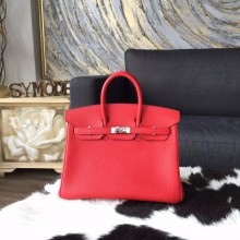 Hermes Birkin 25cm Togo Calfskin Bag Handstitched Palladium Hardware, Rouge Pivoine 2R RS19141