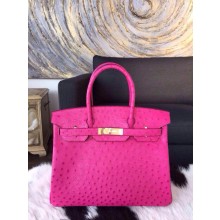 Hermes Birkin 30cm Ostrich Gold Hardware Hand Stitched, Fuchsia 5J RS10835