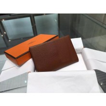 Hermes Calvi Card Holder Case Handstitched Taurillon Clemence Calfskin, Marron Fonce RS06625