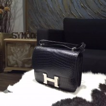 Hermes Constance 18cm Matte Alligator Crocodile Original Leather Fully Handstiched Palladium Hardware, Noir RS11198