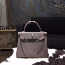 Hermes Kelly 25cm Togo Calfskin Bag Handstitched Palladium Hardware, Etain 8F RS03968