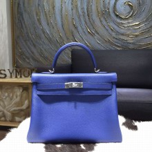 Hermes Kelly 28/32cm Togo Calfskin Original Leather Bag Hand Stitched , Blue Electric 7T RS03633