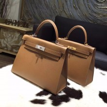 Hermes Kelly 28cm/32cm Epsom Calfskin Bag Handstitched Palladium/Gold Hardware, Alezan 3G RS09239