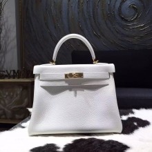 Hermes Kelly 28cm/32cm Togo Calfskin Bag Handstitched Gold Hardware, Blanc RS06806