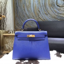 Hermes Kelly 28cm Epsom Calfskin Sellier Rigide Bag Handstitched Palladium Hardware, Blue Electric 7T RS09333