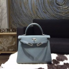 Hermes Kelly 28cm Togo Calfskin Bag Handstitched Palladium Hardware, Blue Orage N7 RS04159