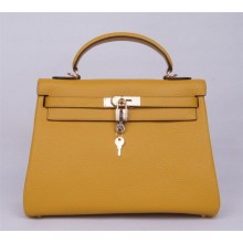 Hermes Kelly 32cm Togo Calfskin Bag Handstitched Gold Hardware, Jaune Poussin 1Z RS03199