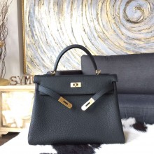 Hermes Kelly 32cm Togo Calfskin Original Leather Bag Handstitched Gold Hardware, Noir RS20635