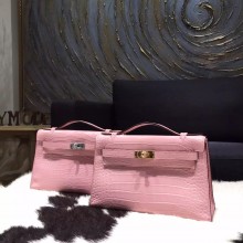 Hermes Mini Kelly Pochette 22cm Matte Alligator Crocodile Skin Handstitched, Pink 5P RS12565