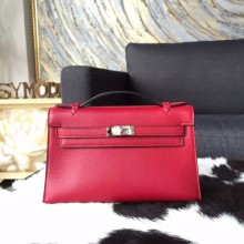 Hermes Mini Kelly Pochette 22cm Swift Calfskin Leather Palladium Hardware, Ruby B5 RS15160