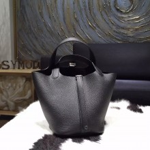 Hermes Picotin Lock Bag 18cm/22cm Taurillon Clemence Palladium Hardware Hand Stitched, Noir Black RS07145