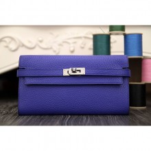 High Quality Replica Hermes Kelly Longue Wallet In Electric Blue Clemence Leather RS05600