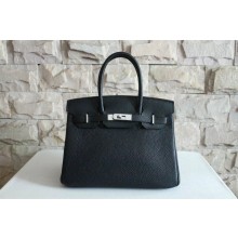 Imitation Hermes Birkin 25cm Lizard Skin Bag Silver Hardware Handstitched, Noir CK89 RS12362