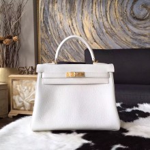 Imitation Hermes Kelly 25cm/28cm/32cm Togo Calfskin Bag Handstitched Gold/Palladium Hardware, Blanc RS20946