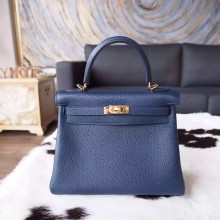 Imitation Hermes Kelly 25cm Togo Calfskin Bag Handstitched Gold Hardware, Blue Nuit 2Z RS09148