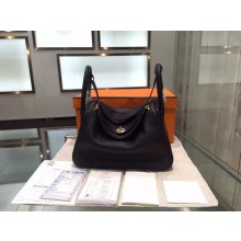 Imitation Hermes Lindy 30cm Taurillon Clemence Leather Palladium Hardware High Quality, Noir, Fuschia Pink 5J RS00192