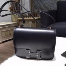 RARE Hermes Mini Constance 18cm Lizard Box Calfskin Palladium Hardware Handstitched, Noir CK89 RS16457