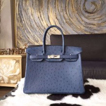 Replica AAAAA Hermes Birkin 30cm Autruche Ostrich Bag Palladium Hardware Handstitched, Cobalt 7C RS04033